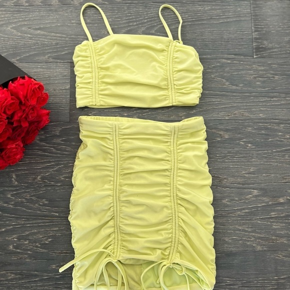 Lemon Yellow Ruched Set – Top & Skirt Summer Fit - Picture 1 of 4
